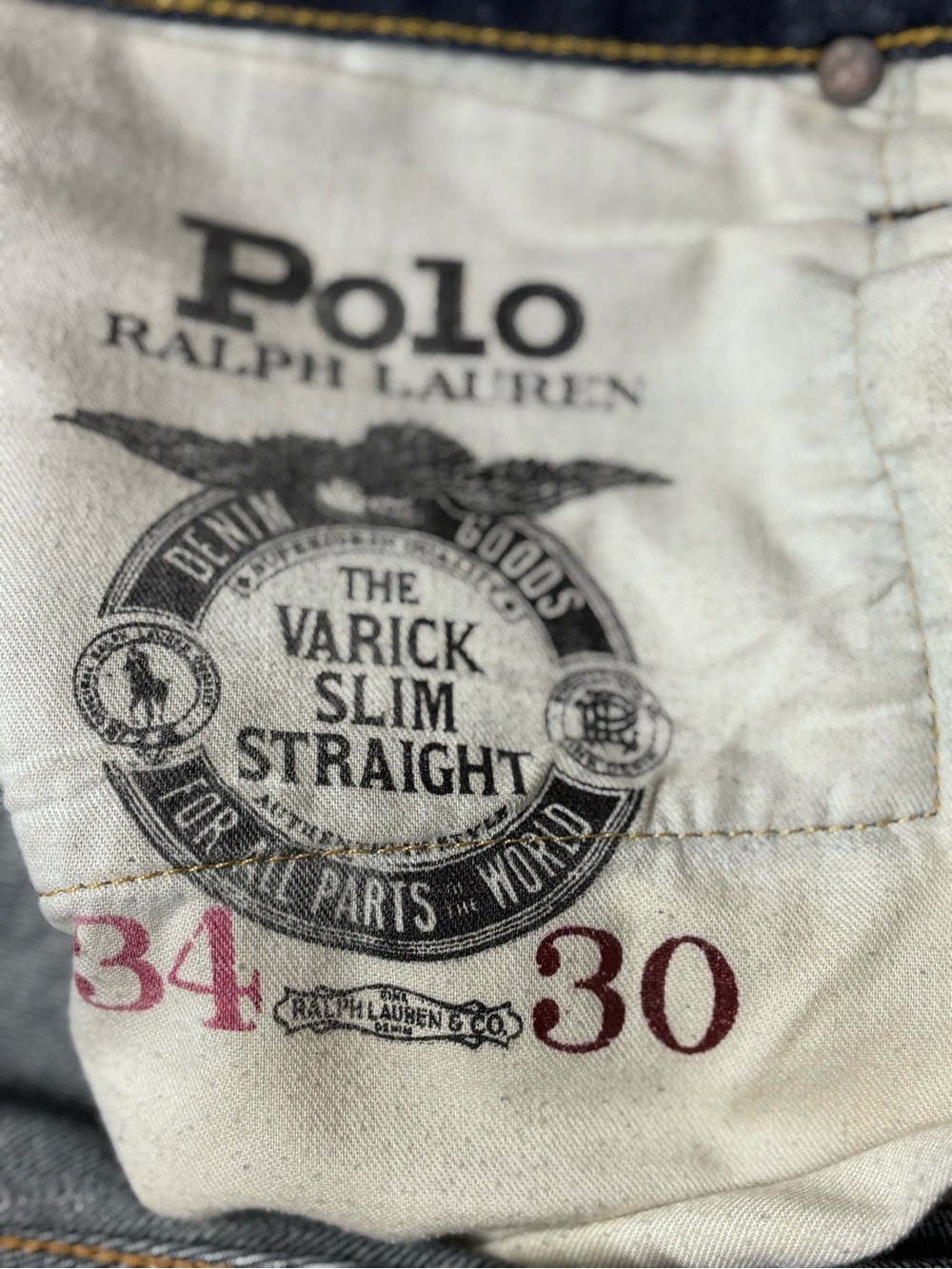Polo Ralph Lauren Jeans Varick Slim Straight Distressed Patchwork 34 X 30 - Picture 7 of 14
